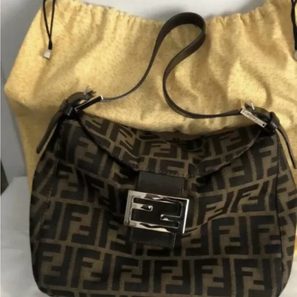 Fendi Zucca Canvas Hobo Y2K Baguette Flap Vintage